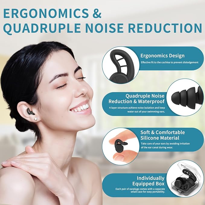 Swimming Ear Plugs for Adults, 4 Pairs Reusable Silicone Waterproof Colorful Swim Earplugs for Swimming Showering Snorkeling Surfing and Water Sports, Water Ear Plugs for Men and Women