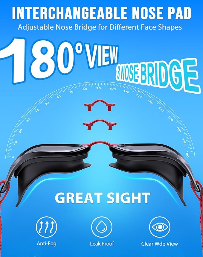 Swim Goggles, Unisex Adult Swimming Goggles Anti Fog Anti UV No Leakage Wide View for Men Women Youth