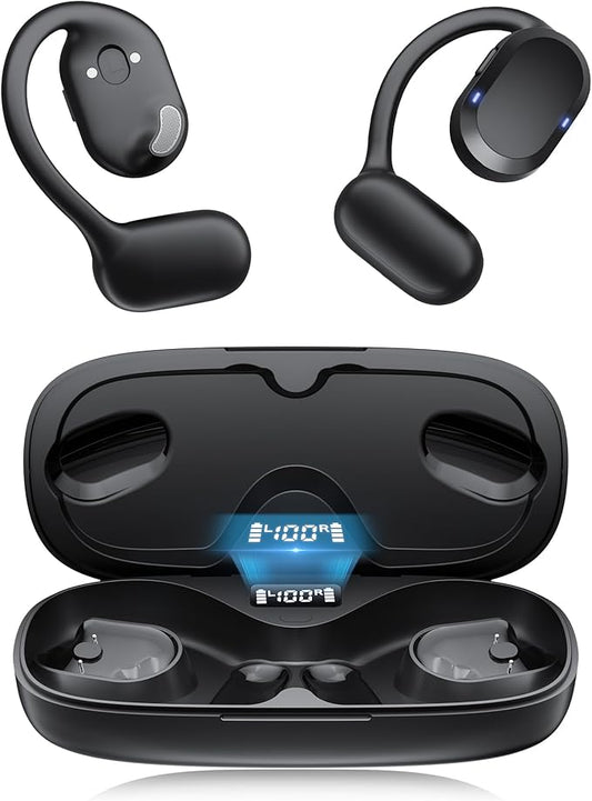 Open Ear Headphones, Open Ear Earbuds, IPX7 Waterproof, Bluetooth 5.3 True Wireless Sports Over Ear Earbuds with Earhooks, Built-in Mic, Crystal-Clear Calls for Running Workout Cycling Driving