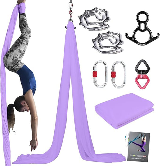 PRIOR FITNESS Aerial Silks Kit Colorful 9/15/20 Yards 40D Nylon Fabric Hammock Set With Hardware & Guide for All Levels Of Aerial Yoga Practice and Acrobatic Flying For Adults Aerial silk