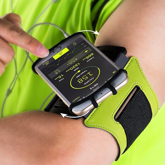 VUP Running Armband 360°Rotatable for iPhone 13/Pro Max/Pro/Mini/12/11/SE/Xs/XR/X/8/7/Plus, Fits All 4-6.7 Inch Smartphones, with Key Holder Phone Armband for Running Hiking Biking (Green)