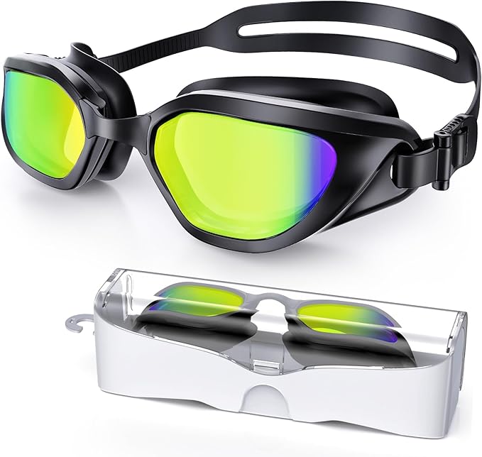 Swim Goggles, Unisex Adult Swimming Goggles Anti Fog Anti UV No Leakage Wide View for Men Women Youth