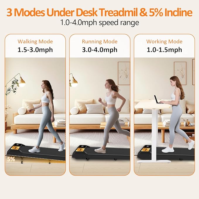 2.5HP Walking Treadmill Pad Incline, Under Desk Treadmill with Remote, 3 in 1 Low Noise Small Walking Mini Pad with Led Screen, Compact Treadmills for Home, 265lbs Capacity