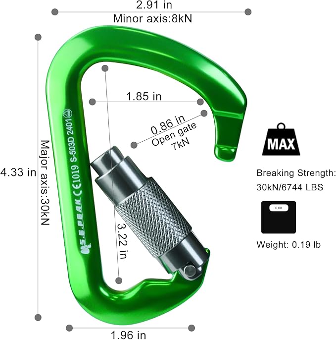 SEPEAK UIAA 30kN Climbing Carabiner Clips, Professional Heavy Duty Twist Locking Carabiners for Climbing,Mountaineering, Rappelling, Camping, Hiking, Swings, Large D Ring Hooks