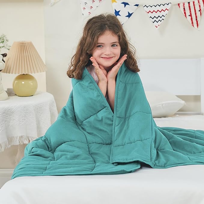 yescool Weighted Blanket (7 lbs, 41" x 60", Teal) Cooling Heavy Blanket for Sleeping Perfect for 60-90 lbs, Breathable Blanket with Premium Glass Bead, Machine Washable