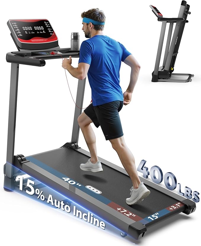CIIHI Treadmill with Auto Incline - 400 LBS Capacity 15% Auto Incline Treadmill for Home - 0.5-12 MPH Foldable Running Machine with 47.2”x18.1” Belt, APP, Speaker, Speed & Incline Quick Button
