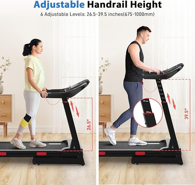 CIIHI Treadmill with Auto Incline - Adjustable Height Handrail 15% Auto Incline Treadmill with 400 lbs Capacity - Foldable Running Machine for Home with APP, Voice Control and Speaker - 8.7 MPH