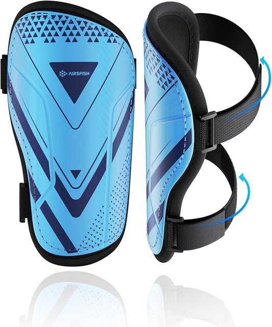 Shin Guards Soccer Kids Youth, CE Certified Airsfish Shin Guard Protection Gear for 2-18 Years Old Boys Girls Teenagers High Impact Resistant Breathable Comfortable 1 Pair 4 Sizes