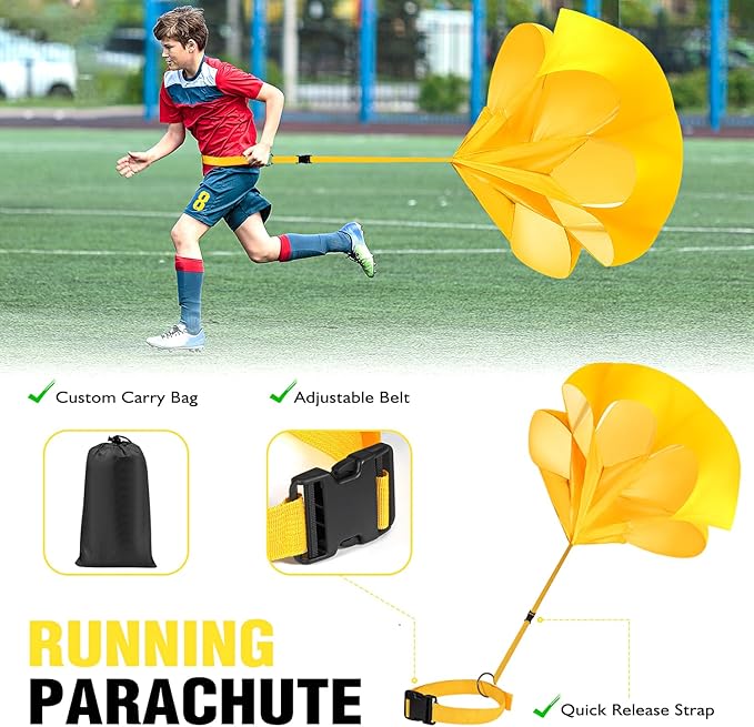 Soccer Training Equipment, Speed Agility Training Equipment for Kids Youth Adults, 20ft Agility Ladder, 4 Hurdles, Jump Rope, 12 Soccer Cones, Running Parachute, Football Training Equipment