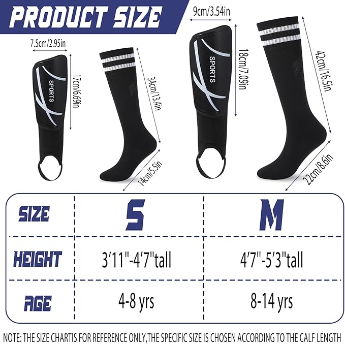 Soccer Shin Guards and Socks Kids Youth Lightweight Soccer Pads Defender with Ankle Protection Ski Shin Guards Football Equipment for Age 4-14 Toddler Boys Girls Teens