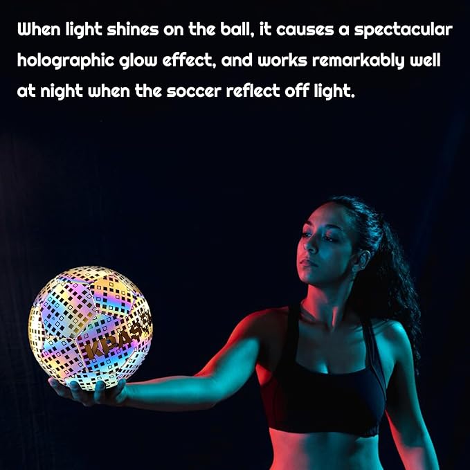 Soccer Ball, Holographic Reflective Glowing Soccer Ball for Men Women Training