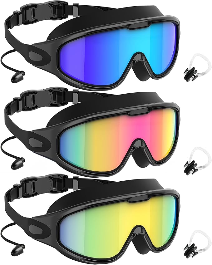 NSSIW Goggles Swimming Adult Swim-Goggles: Wide View with UV400 Protection Anti Fog No Leak for Men and Women 3 Pack