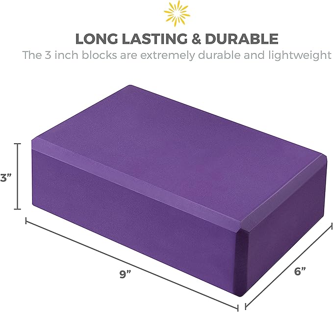 Sunshine Yoga 3" Yoga Block, 10 Pack Bulk EVA Foam Yoga Blocks, Firm and Supportive Yoga Brick, Balance Foam for Stretching, Pilates, and Workout, 3" x 6" x 9"