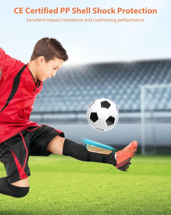 Shin Guards Soccer Kids Youth, CE Certified Airsfish Shin Guard Protection Gear for 2-18 Years Old Boys Girls Teenagers High Impact Resistant Breathable Comfortable 1 Pair 4 Sizes