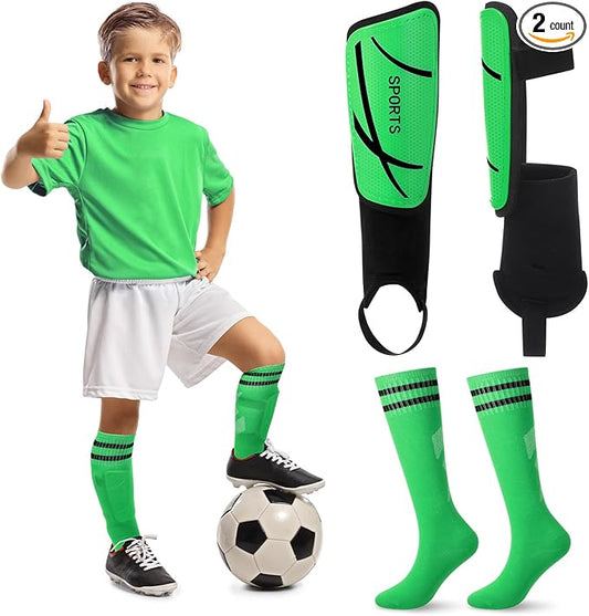 Soccer Shin Guards and Socks Kids Youth Lightweight Soccer Pads Defender with Ankle Protection Ski Shin Guards Football Equipment for Age 4-14 Toddler Boys Girls Teens
