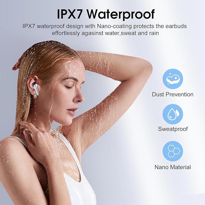 Wireless Earbuds, Bluetooth 5.4 Headphones with 3D Bass Stereo, 40H Ultralight in-Ear Buds, Bluetooth Earbuds with 4 ENC Noise Cancelling Mic, USB-C, IP7 Waterproof Earphones for Android iOS, Sillver