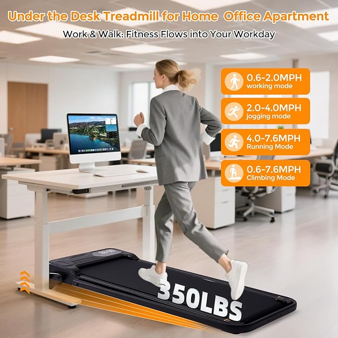 Folding Foldable Walking Pad Treadmill with Handle Bar and Adjustable Incline, 3.5HP Portable Electric Treadmills with Handles for Home Small, Home Treadmills with Incline, 0.6-7.6MPH, 350LBS