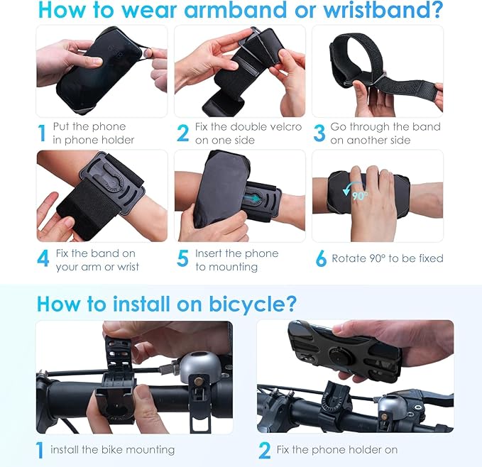 Cikyner Running Armband : 3 in 1 Sports Phone Holder - 360 Rotatable & Detachable for 4.5-7'' iPhone - Gym Running Hiking
