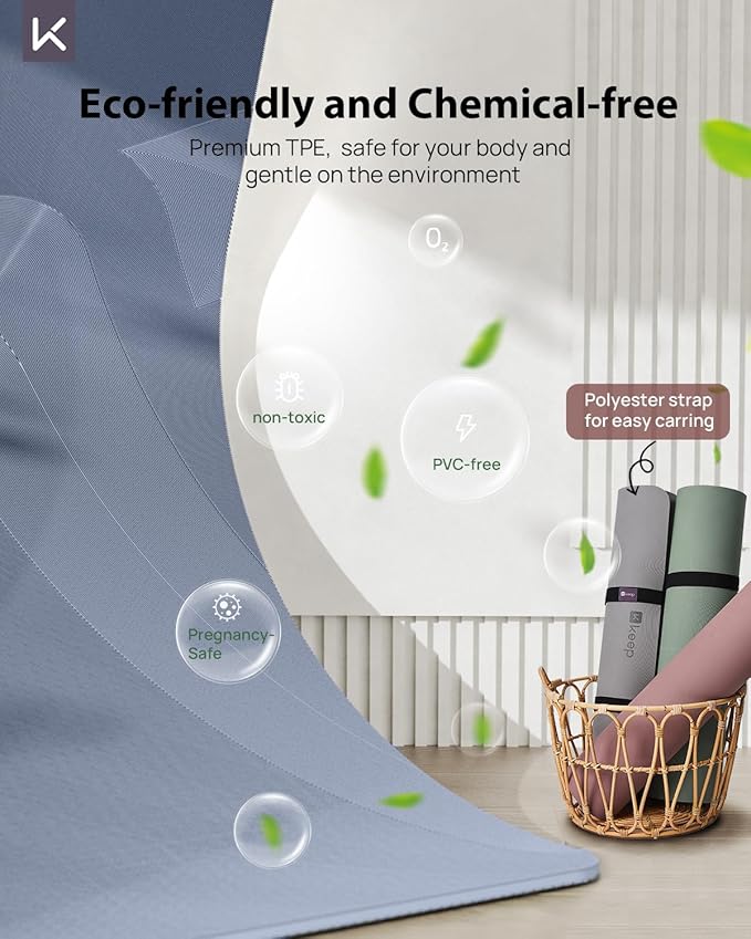 KEEP Yoga Mat, 32" Extra Wide Exercise Mat with Strap for Men and Women, 7mm Thick Double-Sided Non-Slip Eco-friendly Yoga Mat for Pilates, Workout and Fitness