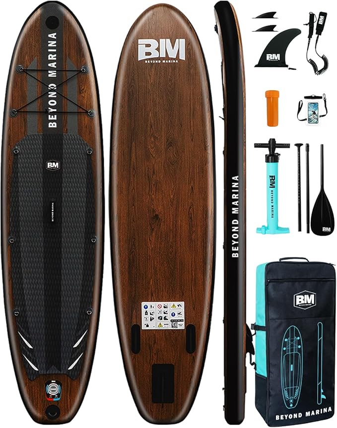 BM Paddle Board Inflatable Stand Up Paddle Board, SUP Paddleboard for Adult, Premium Accessories | Non-Slip EVA Deck & Foam Handles, Camera Mount, Double Action Pump, 85L Travel Backpack