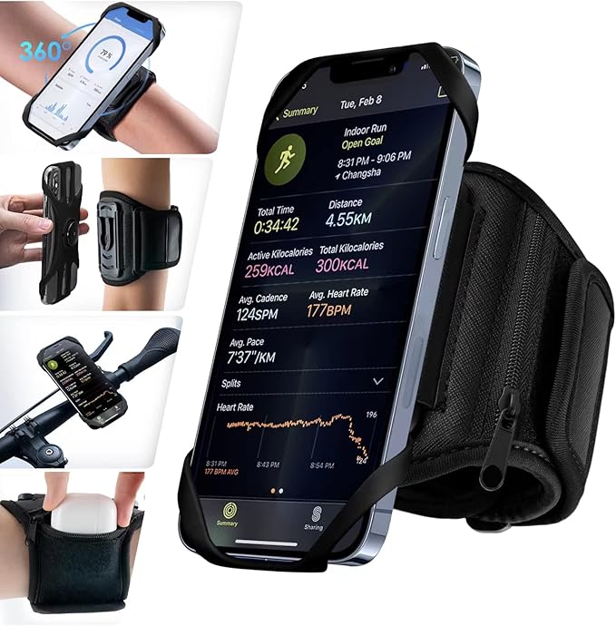 Cikyner Running Armband, 3 in 1 Running Phone Holder Sports Armband Bicycle Phone Holder 360° Rotatable & Detachable Running Phone Armband for 4.5-7'' iPhone Huawei for Gym Running Hiking