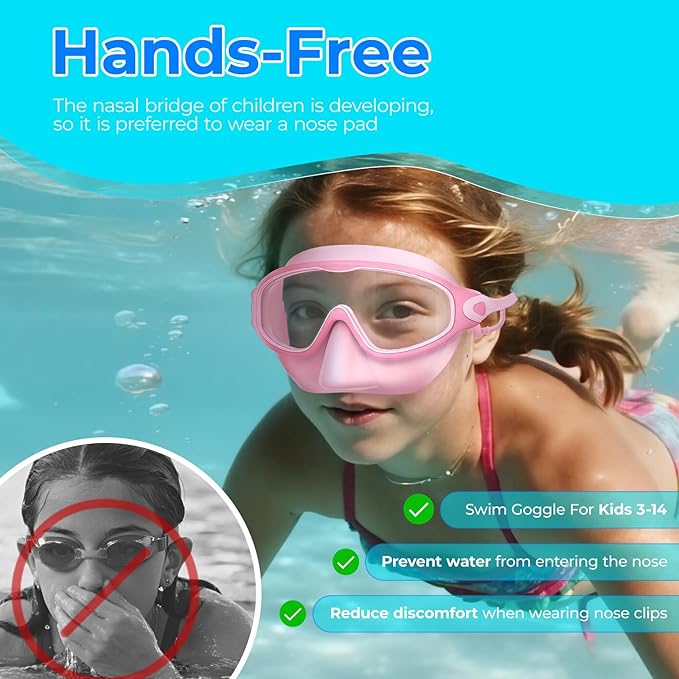 Swim Goggles for Kids 3-15 with Earplugs Large Frame Anti-Fog/UV Swimming Goggles for Boys Girls Toddler 2PCS