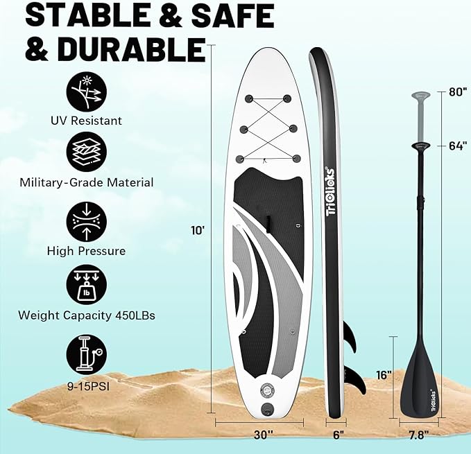 10' Inflatable Stand Up Paddle Board, Ultra-Light Wide Yoga Board for All Skill Levels with Premium SUP Paddleboard Accessories, 84L Waterproof Bag, Non-Slip Comfort Deck for Youth & Adults