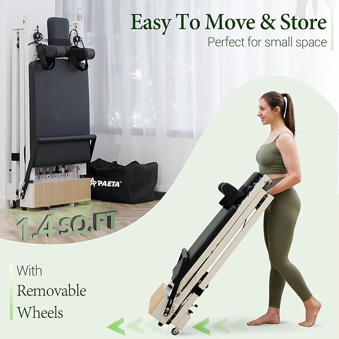 PAETA Pilates Reformer, 91" Foldable Reformer Pilates Machine with Adjustable Reformer Heights, Pilates Equipment with Piano Wire Spings and Jump Boards