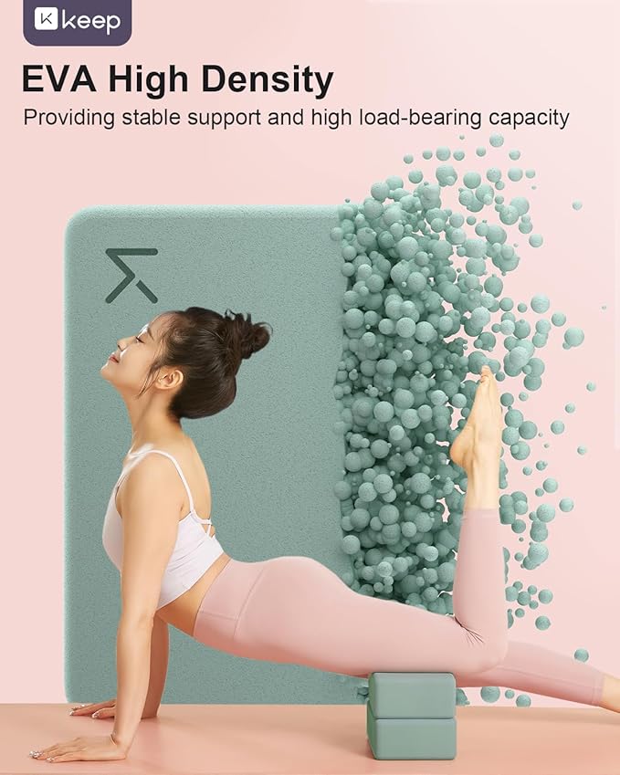 KEEP Yoga Block, High-Density EVA Foam 2 Pack Yoga Block with Non-Slip Textured Surface, Supportive, Lightweight - Ideal for Yoga, Pilates, and Stretching Exercises