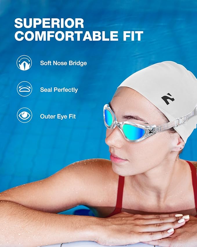 ZIONOR G1 Lite Swim Goggles with Swim Cap Comfortable Anti-fog Swimming Goggles Cap Set for Adult Men Women