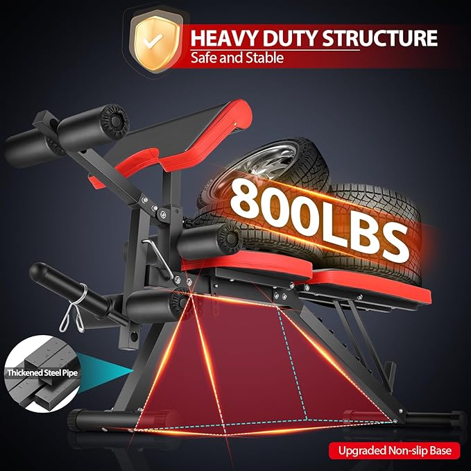 OPPSDECOR Adjustable Weight Bench with Leg Extension, Leg Curl - 800 LBS Heavy Duty Workout Bench for Home Gym - Preacher Curl, Flat, Incline, Decline Sit Up - Full Body Workout