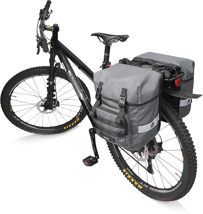 Rhinowalk Bike Pannier Bag 40L Double Pannier Bags Saddle Bags for Rear Rack Bicycles With Carrying Handle With Reflective Trim Professional Cycling Accessories-Grey