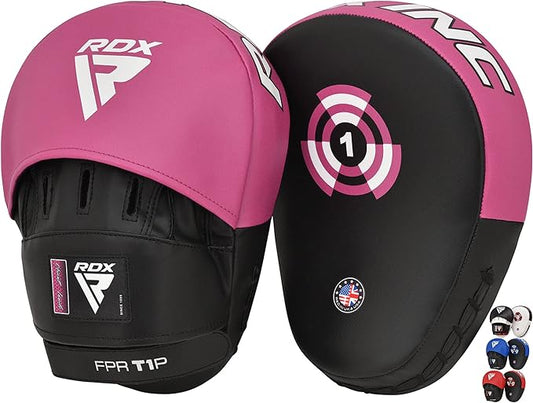 RDX Boxing Pads Focus Mitts, Maya Hide Leather Curved Hook and Jab Target Hand Pads, Great for MMA, Kickboxing, Martial Arts, Muay Thai, Karate Training, Padded Punching, Coaching Strike Shield