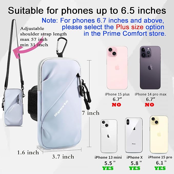 Cell Phone Carrier - Arm Band, Cross Body Bag, Holster for Women - Walking, Running - Light Blue