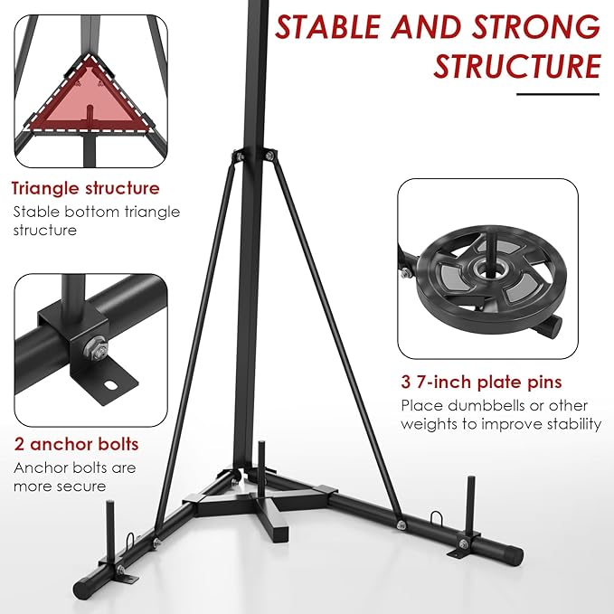 TLSUNNY 150 LBS Height Adjustable Punching Bag Stand W/Weighted Base, Heavy Duty Bag Stand, Steel Sandbag Rack Boxing Bag Stand, Free Standing for Home Gym Fitness, Stand Only