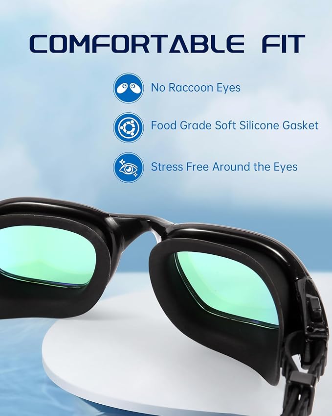 Swim Goggles, Goggles Adult with Swimming Cap, Nose Clip & Ear Plugs, UV Protection Anti-Fog Lens and Case for Adult
