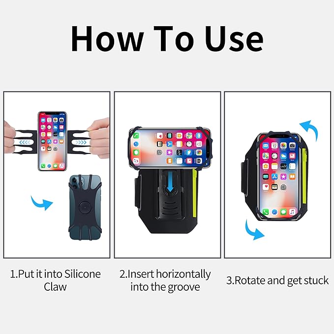 Detachable & 360° Rotatable Running Armband -with Reflective Strap Zipper Pocket & Earphone Bag for iPhone 16 15 14 Pro Max Plus Samsung Galaxy – Workout Exercise Phone Holder with Card Key Slot