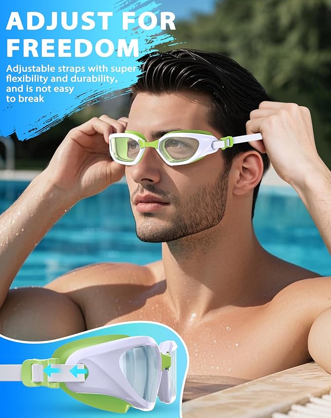 Swim Goggles, Unisex Adult Swimming Goggles Anti Fog Anti UV No Leakage Wide View for Men Women Youth