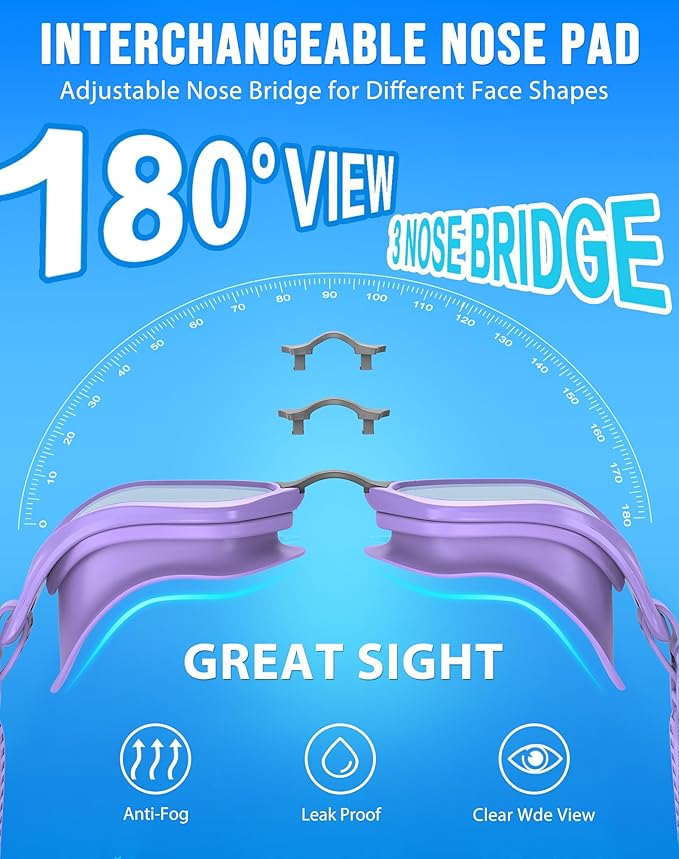 Swim Goggles, Unisex Adult Swimming Goggles Anti Fog Anti UV No Leakage Wide View for Men Women Youth