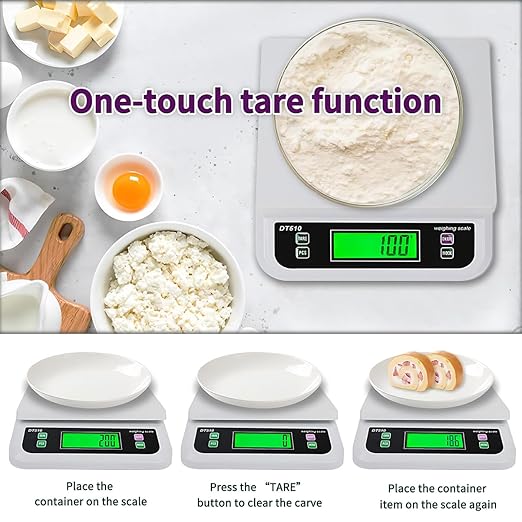 Large Digital Kitchen Scale 66lb/30kg Food Scales for Kitchen with Tare and Prep Counting Baking Cooking Bread Meat Scale with LCD Display for Bakery (White, 30kg)