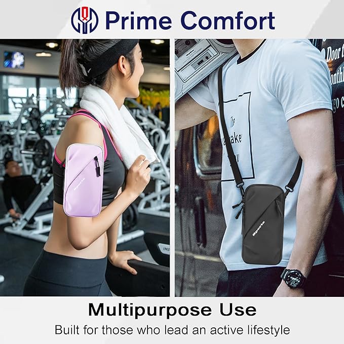 Phone Holder Arm Bands, Small Crossbody Shoulder Holsters Bag with Arm Band, Fits iPhone and All Cell Phones, Use for Running, Walking, Hiking & Biking (Plus Size Purple)
