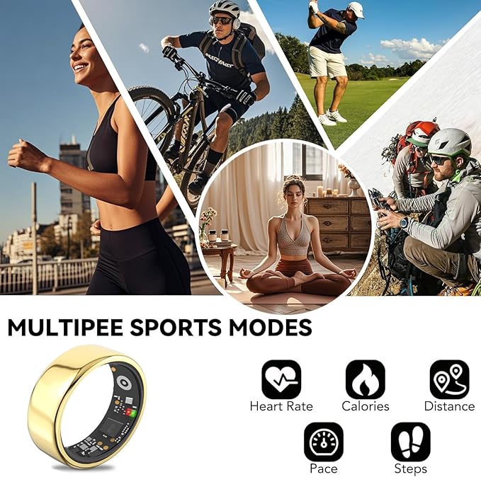 Smart Ring for Men Women with Black Charging Box, Bluetooth, Health Ring , IP68 Waterproof, Fitness Ring Tracks Heart Rate/Sleep/Steps/Sports Activities/Blood Oxygen,non-subscription app (Gold, 11)