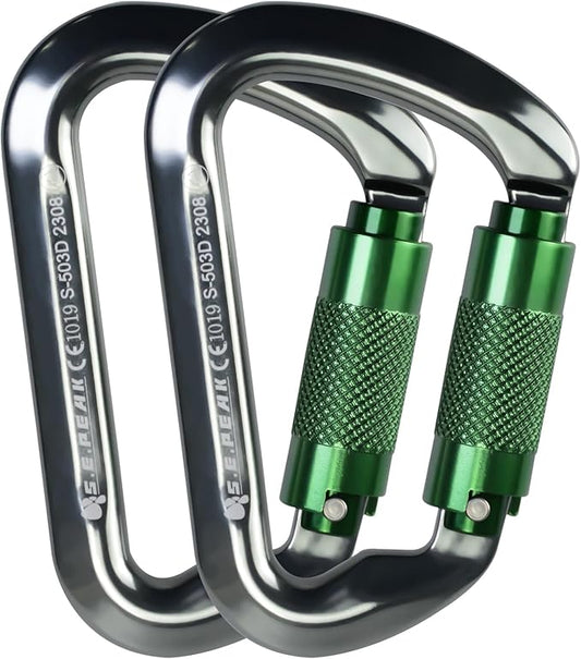 SEPEAK UIAA 30kN Climbing Carabiner Clips, Professional Heavy Duty Twist Locking Carabiners for Climbing,Mountaineering, Rappelling, Camping, Hiking, Swings, Large D Ring Hooks
