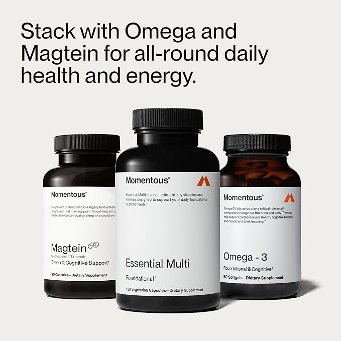 Momentous Essential Multivitamin for Women & Men - Complete Vitamin & Mineral Complex for Athletes & Wellness Enthusiasts - GMO- & Gluten-Free - NSF Certified for Sport - 30 Servings
