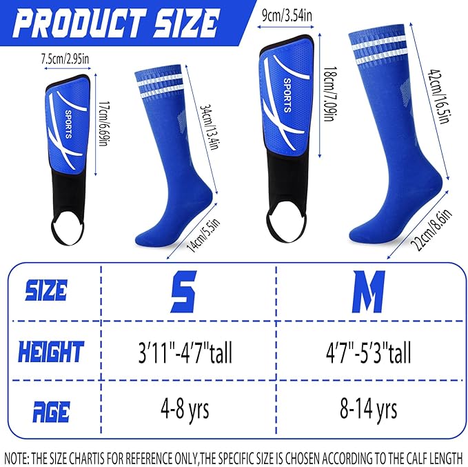 Soccer Shin Guards and Socks Kids Youth Lightweight Soccer Pads Defender with Ankle Protection Ski Shin Guards Football Equipment for Age 4-14 Toddler Boys Girls Teens