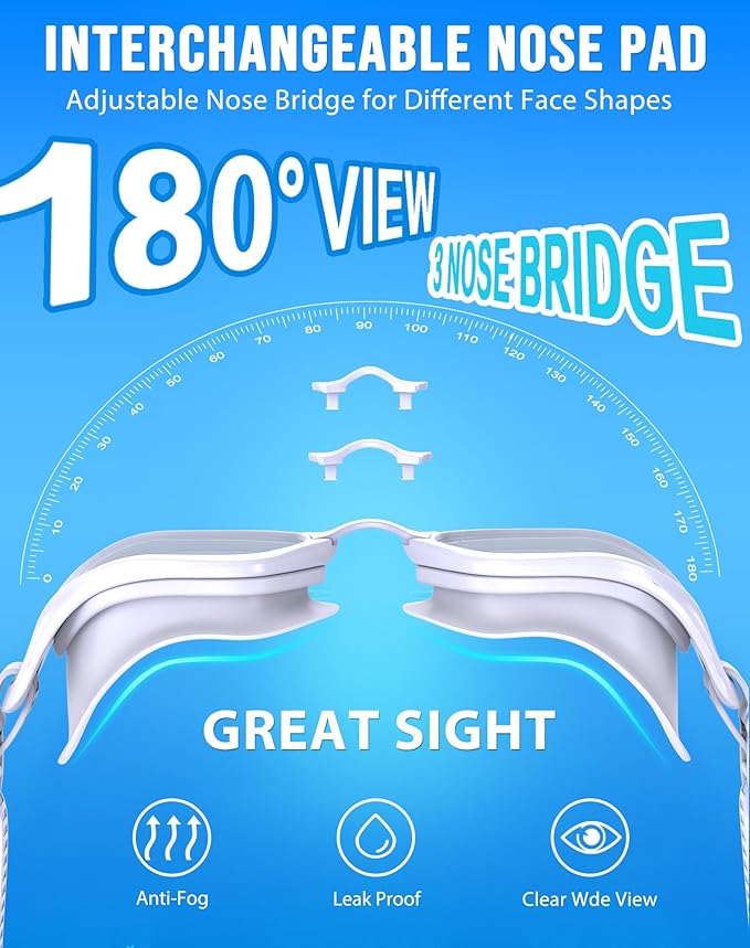 Swim Goggles, Unisex Adult Swimming Goggles Anti Fog Anti UV No Leakage Wide View for Men Women Youth