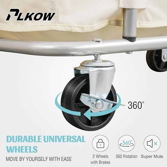 PLKOW Laundry Cart with Wheels 320L Large Rolling Laundry Cart for Commercial/Home, Rolling Laundry Basket with Steel Frame and Waterproof Lining, 9 Bushel, 32.3L x 19.7W x 30.7H Inch, Beige