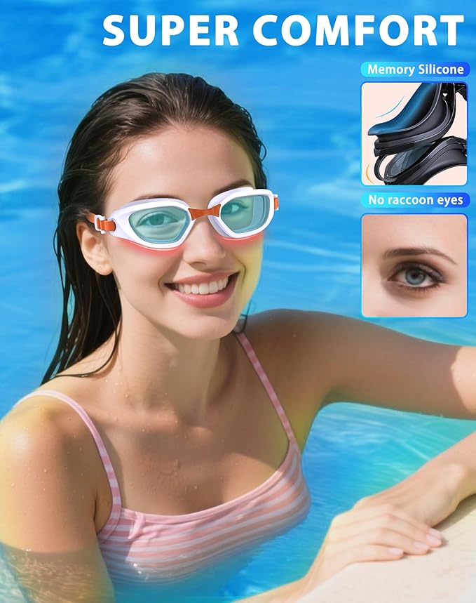 Swim Goggles, Unisex Adult Swimming Goggles Anti Fog Anti UV No Leakage Wide View for Men Women Youth