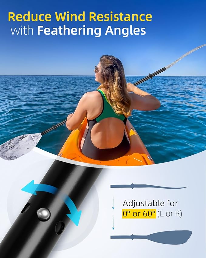 OCEANBROAD Kayak Paddle 86in/218cm, 90.5in/230cm Alloy Shaft 2-Piece Floatable Kayak Oar for Kayaking Canoeing Boating