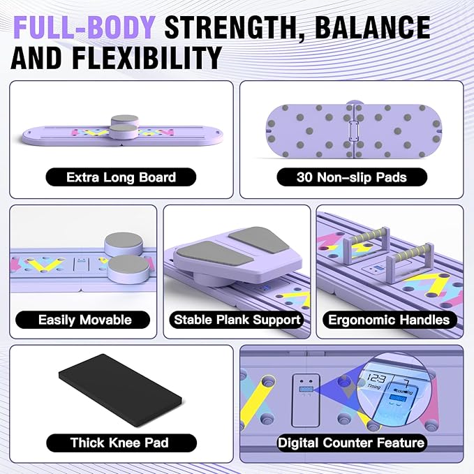 Pilates Reformer Board, 6 in 1 Portable & Foldable Pilates Reformer Set with Resistance Bands, Pilates Board for Home Workout, Multifunctional Abdominal Board